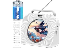 CUNSIEUN CD Player,Portable Bluetooth CD Player with 4000mAh Battery,Built-in HiFi Speaker with Timer, FM Radio USB