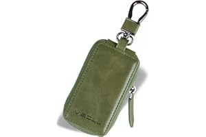 VISOUL Echt Leder Schlüsselanhänger Schlüsseltasche Auto-Schlüssel-Anhänger Antik Vintage Schwarz Karabienerhacken Tasche Reißverschluss