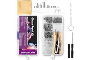 MarcusLabs Glasses Repair Kit, Spectacles Repair Tool Kit Set, with Mini Screwdriver Set, Screws Nut, Silicone Nose Pads, Glasses Cloth, Tweezer