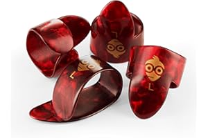 Pick Geek Finger and Thumb Pick Set | 1 x Celluloid Thumb Pick | 3 x Celluloid Finger Picks | Small Size | Red Tortoiseshell Colour | Includes Draw-String Bag for Safe Keeping