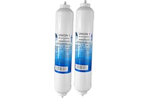 UNIONFILTER UN-2. Doppelpack Wasserfilter für Samsung, LG, Side by Side Kühlschrank Filter extern. Schlauchanschluss ist fest integriert.