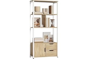HOMCOM Librería, Estantería para Libros con 4 Estantes, 2 Cajones y Puerta, 58x24x122 cm, Estantería Industrial para Salón, Dormitorio, Estudio, Oficina, Madera Natural