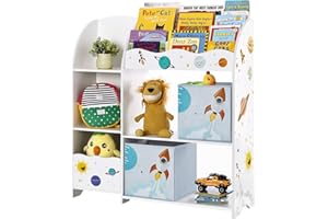 SONGMICS Organizador de Juguetes y Libros para Niños, Estantería de Almacenamiento Multifuncional con 2 Cajas, Gran Capacidad, Tema Universal, para Dormitorio, Salón, Blanco GKR42WT