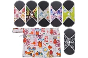 AMASAWA 6 Pezzi Assorbenti Lgienici Lavabil,Assorbenti Igienici Lavabili in Fibra di Bambù,Panno Mestruale,Viene Fornito con Borsa impermeabile,Morbidi e Confortevoli (16.5 * 16.5 cm) (A)