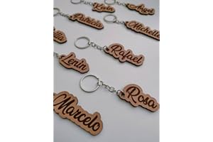 BurningWood Llavero Personalizado Natural con Nombre Grabado | Anilla de Acero Inoxidable | Madera DM de 3mm | Ideal para Bodas, Bautizos, Comuniones, Cumpleaños, Madera