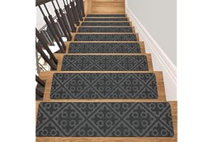 SHACOS Stair Treads Carpet Grey 15 Pack 8"x30" Self Adhesive Stair Pads for Wooden Steps Non Slip Indoor Stair Mats Carpet Treads for Stairs Decoration