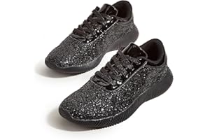 LUCK STEP Women's Glitter Shoes Sparkly Lightweight Metallic Sequins Tennis Shoes