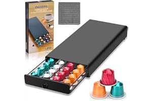 KIMIGO Soporte para cápsulas de café,Dispensador de Cápsulas,Porta Capsule,Cajón de Metal para almacenar cápsulas capacidad para 40 cápsulas – para Casa,Oficina,Cocina,con 1 Paño de Limpieza,Negro