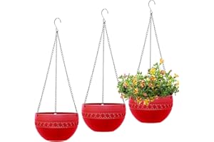 MissFox Pots de Fleurs Suspendre de 3 Paquet(diamètre - 21cm), Pot Suspendu Plante Exterieur en Plastique, Arrosage Automatique Jardiniere Suspendue avec Chaîne Suspendue pour Intérieur et Balcon