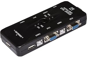 Link switch KVM LKKWM4 per 4 PC con mouse e tastiera USB e monitor VGA con cavi inclusi risoluzione massima 1920x1440 dimensioni compatte 16,5x7x2,5 cm struttura in metallo