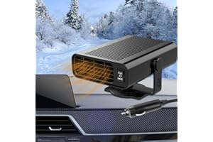 FOREVERUP Chauffage de Voiture, 2 en 1 Chauffage de Voiture Portable, 12 V 120 W Chauffage Soufflant de Voiture avec Prise Allume-Cigare, Rotatif à 360°, pour le Chauffage et le Dégivrage Des Voitures（Noir）