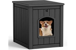 DRATO Outdoor Indoor Dog House,Resin Material Ventilate Waterproof Added to The Bottom,Multi-Functional Pet House for Small to Medium Dog(Black, Medium)