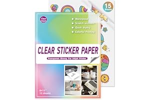 HCH Clear Printable Vinyl for Inkjet Printer [85% Clear] - 15 Sheets A4 Clear Sticker Paper, Transparent and Water Repellent Sticker Paper for Cricut, Self Adhesive Sticker, DIY Stickers, Products Labels