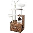 Feandrea WoodyWonders 2-in-1 Modern Cat Tower, Cat Condo with Scratching Posts, Rustic Brown PCT113X01
