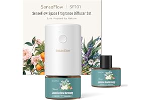 SenseFlow Diffusore di Oli Essenziali SF101– Profumatore per Ambienti con Atomizzatore Regolabile, Set di Oli Profumati, Aroma 120 Giorni, LED, Ideale per Casa, Hotel e Studio - Gocce di Gelsomino