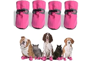 HUIPINGHU 4 Pcs Non-Slip Waterproof Dog Boots | Soft Paw Protectors for Indoor, Outdoor | Small/Medium/Large Sizes (Pink, 4)