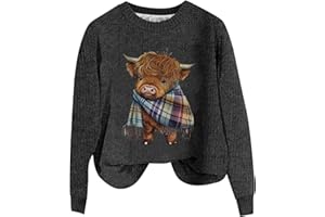 GENERIC Ladies Sweatshirts Without Hood UK,Ladies Knitted Pullover Sweatshirt Cow Prints Long Sleeve Sweater Casual Warm Fall Tunic Tops Fashion Clothes Oversize Going Out Holiday Vacation