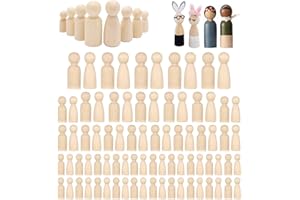 Woohome 80 PCS Peg Bois Poupées en Bois Non Finies Figurine pour Les Loisirs Créatifs et Peinture, Les Décorations, Projets Artistiques, 4 Tailles