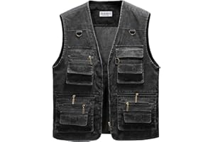 Oralidera Herren Outdoor Weste Freizeit Jacke Leicht Safari Weste mit Reißverschluss Jagd und Angler Fotografie Wandern Weste Anglerweste mit Vielen Taschen