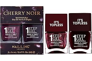 Nails Inc It's Topless Gel-Like Cherry Noir Nail Polish Duo, 4-in-1 Base Coat, Treatment, Colour & Top Coat, Long Lasting, Strong, Chip Free, Glossy Salon Quality Manicure, Air Dry, 2 Piece Set