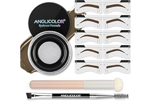 JUNHE Anglicolor Eyebrow tint,Eyebrow Stamp Kit and Eyebrow Stencil Set,Waterproof Eyebrow Pomade,Long Lasting Brow pomade With Double ended Eyebrow Brush and Sponge Applicator(03 SOFT BROWN Set)