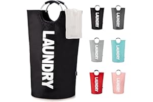 Caroeas 90L Collapsible Laundry Basket, Waterproof Laundry Bag (8 Colors) for Baby, Large Washing Basket with Padded Handles Stands Up Well for Easy Storage, Black