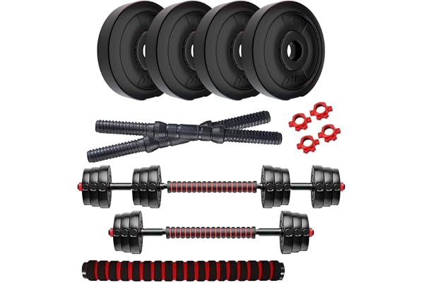 Amazon Brand - Symactive PVC 3-in-1 Convertible Dumbbells Set