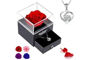 NEWUPZSI Rosa conservata con collana a forma di schegge, realizzata a mano, con rose eterne, confezione regalo per San Valentino, festa della mamma, anniversario, compleanno per mamma, sorella, moglie