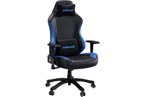 Anda Seat Luna Large Gaming Chair for Adults - Ergonomic Reclining Video Game Chairs, PVC Leather Computer Home Office Chair, Heavy Duty Neck & Back Lumbar Support - Black/Blue Folding Recliner Seat