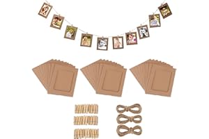 APKOL 30 Pz Cornice di Carta per Foto DIY 6 pollici, Cornice Portafoto in Carta Kraft cartoncino 15,5 x 11,5 cm, cornici portafoto in cartone,con Clip di Legno e Corda di Canapa, per Decorazione(Marrone)