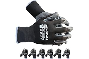 SIMON&ISAAC EN 388/3121X Sicherheits Arbeitshandschuhe herren Nitril rutschfeste verschleißfeste Anti-Penetration Handschuhe 6 Paare Größe 10/XL(Schwarz, XL)