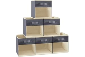 Lifewit Cube Storage Boxes Set of 6, Fabric Storage Box with a Clear Window and Handles, Foldable Storage Cubes Clothes Organiser for Wardrobe, Closet, Shelves, Medium, Grey