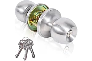 YELANGU Entrance and exit Door Knob with Key Stainless Steel Exterior Doors Knobs Round Security Front Doors Lock Set Satin Nickel 1 Pack(Silver)