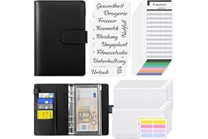 ‎KONVINIT KONVINIT Budget Planner Deutsch Budget Binder A6,Budgetplaner Geldumschläge Umschlagmethode Sparen,Sparbuch mit Folien,Geld Organizer mit Budgetbogen,Etiketten,schwarz