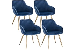 Lestarain Chaise de Salle à Manger Lot de 4 avec Dossier et Accoudoir,Chaise de Cuisine Bleu Fauteuil Scandinave Assise en Velours et Pieds en Métal
