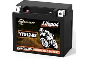 MOUDENSKAY Batería de litio para moto 12V Batería de litio Powersports con BMS (YTX12-BS 12.8V 5Ah 400CCA) Batería de arranque LiFePO4 para motos, ATV, UTV, scooters, motos acuáticas, etc