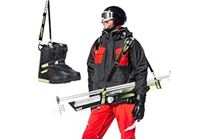 BOOSTEADY Ski Srap & Pole Carrier for Both Poles and Boots with Adjustable Anti-Slip Shoulder Slings & Metal Buckle and Swivel Hook for Men Women Kids