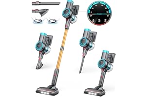 ‎ORFELD ORFELD Akku Staubsauger, 450W/38Kpa Staubsauger Kabellos mit Selbststehendes Design, Bis zu 55Mins Akkustaubsauger mit Anti-Tangle-Bürste und 99,9% Filterleistung für Hartböden/Teppich/Tierhaare/Auto