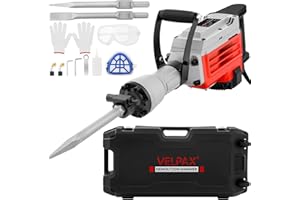 VELPAX Martello Demolitore 3500W SDS-Hex, 60 Joule, Martello Pneumatico con Impugnatura Anti-Vibrazione, 2 Scalpelli Inclusi e Scatola di Trasporto, Tassellatore per Calcestruzzo e Demolizioni Pesanti