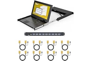 Yinker 15,6 Console KVM LCD per montaggio su rack a 8 porte misura rack da 1U da 19 pollici con cavi KVM per server di rete da 600 mm con tastiera touchpad