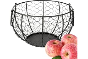 Bavokon Cestino Porta Uova di Gallina - Cestino raccogli Uova Rotondo in Filo Metallico - L'organizzatore di archiviazione di Grande capacità Contiene Uova fresche, Patate, pomodori, Frutta, Verdura