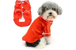 Zunea Small Dog Pyjamas Shirts for XS/S Size Dogs Soft Faux Silk Lapel Puppy Pajamas T Shirt Sleepwear Clothes Two-Legged Indoor Pjs Outfits Chihuahua Yorkie Pet Holiday Party Apparel Red L