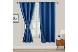 XWZO Blickdichte Vorhänge Verdunklungsvorhänge mit Ösen 2 Stücke Gardienen mit Raffhalter Lichtundurchlässige Vorhänge für Schlafzimmer,WonhzimmerBüro, 160x132 cm, Blau
