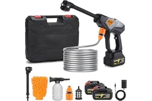MYPIN Hidrolimpiadora Alta Presión, 600 PSI, 2 Baterías Recargable 21V y Boquilla 6-en-1, Hidrolimpiadora a Batería para Limpieza de Coches, Suelos, Paredes y Vallas