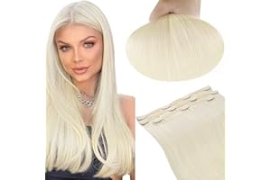 RUNATURE Extension Capelli Clip Biondo Platino 20 Pollici Capelli Lunghi 50g 3 Pizzi Human Hair Extension Clip Capelli Veri Fascia Unica #60
