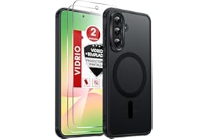 LeYi Funda para Samsung Galaxy A56/A 56 5G Compatible con MagSafe Magnética, con 2× Cristal Templado, Carcasa Translúcido Esmerilado Grado Militar Antigolpes Case, Negro