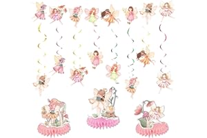 Feen Geburtstag Deko Girlande Set - 12 Stück Fee Party Dekoration Girlande und Hängende Wirbel, Fairy Geburtstagsdeko Bienenwabe Mittelstück für Kindergeburtstag Mädchen