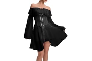 XKBHYD Ladies Two Piece Sets Corset Dress Off Shoulder Bell Sleeve Chiffon Dresses Womens Lace-Up Mini Bustier Party Dress