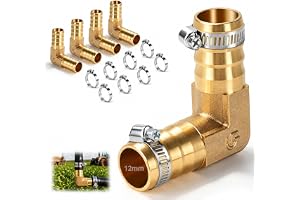 mawmuaw slangkontakt 12 mm (1/2 tum) mässing 90 graders krokar 4 stycken | Vinkel-slanganslutning med 8 stycken slangklämmor 10–16 mm, 2-vägs L formad tyllanslutning 12 mm, vatten, bränsle, olja