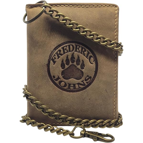 FLW-Wild Portafoglio Uomo In Vera Pelle Bovina, Con Protezione RFID, Catena Metallica E Tasche Multiple, 10x12,5 Cm, Stile Camionista